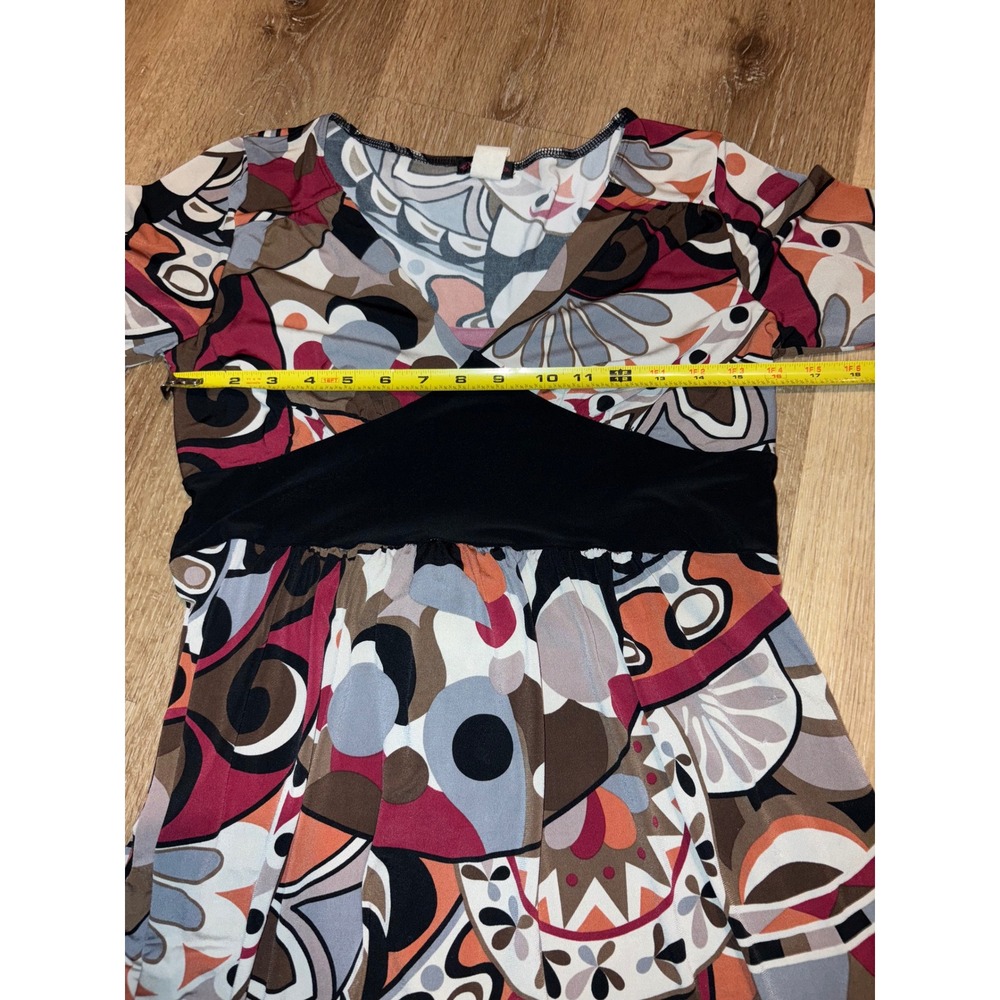 Vintage Womens Abstract Print Dress Long Sleeve V Neck Party Cocktail - Picture 3 of 5